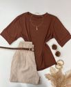 Blusa Manga com Detalhe Guipir Marrom
