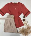 Blusa Manga com Detalhe Guipir Terra Cota