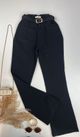 Calça Sarja Flare Com Cinto Preta 