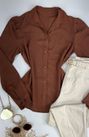 Camisa Viscose Manga Bufante Marrom