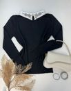 Blusa Tricô Gola Bordada Preto
