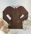 Blusa Tricô Gola Bordada Marrom