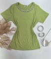 Blusa Canelada Gola Bordada Com Pedraria 