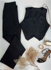 Conjunto Calça e Colete Wide Leg Alfaiataria Preto 