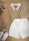 Blusa Gola Polo Com pedrarias Bege 