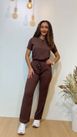 Conjunto De Polo Viscolinho Com Elastano Marrom 