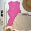 Blusa Regata Canelada Alongada Rosa 