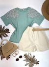 Blusa Manga Bordada Em Strass Verde