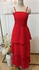 Vestido Midi Camadas com Alça Fina Vermelho