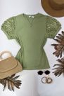 Blusa Manga Bordada Em Guipir Verde