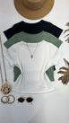 Blusa Canelada Cropped Com Manga Branca 