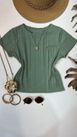 Blusa Canelada Cropped Com Manga Verde