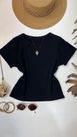 Blusa Canelada Cropped Com Manga Preta 