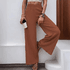 Calça palazzo de perna Marrom larga feminina, monocromática, elástica na cintura, calça solta, moda casual 