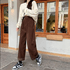  calça de veludo reto, Café cintura alta feminina 