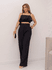 REF: 5281 conjunto de calça e cropped Preto feminino e calça Simples Casual Plissado Bolso Em camadas 
