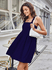  REF:4142 - Vestido casual feminino azul marinho, saia evasê 