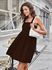  REF:4142 - Vestido casual feminino Castanho, saia evasê 
