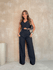 REF: Y252 Terno Casual Feminino Preto de Duas Peças, Colete com Botões Frontais 