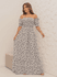 REF: H983 – Vestido longo feminino branco, estampa floral, decote canoa 