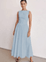 Vestido Longo Feminino, Vestido Sem Mangas, Decote Redondo, Cintura Alta, Azul bebê