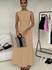 Vestido Longo Feminino, Vestido Sem Mangas, Decote Redondo, Cintura Alta, Bege