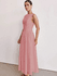 Vestido Longo Feminino, Vestido Sem Mangas, Decote Redondo, Cintura Alta, Rosa Bebê