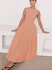 Vestido Longo Feminino, Vestido Sem Mangas, Decote Redondo, Cintura Alta, Laranja
