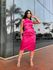 Vestido Feminino De Cetim Pink , Ombro á Monstra, Elegante 4096