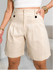 ADD MODA FEMININA EIRELI- Y257 Short Feminino Alfaiataria Bege , Cintura Alta, Soltinho, Elegante, Com bolsos nas laterais