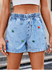 Short Feminino Jeans , Azul,Cintura Alta, Cintura Elastica, Com Pedraria, Social, Casual, Moderna, Elegante, Short Feminino Alfaiataria, Cintura Alta, Soltinho, 