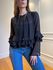 Blusa Ester manga longa com babado e transparência - Preto