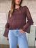 Blusa Ester manga longa com babado e transparência - Marrom