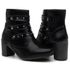 Bota Feminina com Salto Alto Couro Ecológico Detalhes Tiras Fivela e Zíper - Preto