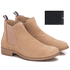 Botina Chelsea Masculina Couro Legítimo Nobuck + Carteira - Areia