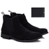 Botina Chelsea Masculina Couro Legítimo Nobuck + Carteira - Preto