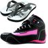 Tênis motociclista feminino em nobuck na cor rosa com preta e chinelo Atron + 310