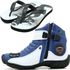 Bota semi impermeável motociclista em couro legítimo azul e branco 271 com chinelo estampado