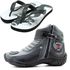 Bota para motociclista em couro legítimo cinza e preto 271 com chinelo estampado
