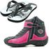 Bota feminina motociclista esportiva pink e preto em couro legítimo 271 com chinelo