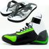 Sapatilha para kart preto branco e verde cano alto em couro legítimo 311 com chinelo de estampa motociclista