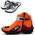 BOTA MOTOCICLISTA COURO LEGÍTIMO LARANJA VERMELHO BRANCO AS95 KIT CHINELO