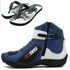 BOTA MOTOCICLISTA COURO LEGÍTIMO NAS CORES AZUL COM BRANCO AS95 KIT CHINELO