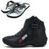BOTA MOTOCICLISTA EM COURO LEGÍTIMO NA COR PRETO AS95 KIT CHINELO