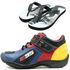 TÊNIS MOTOCICLISTA AS95 DE COURO LEGÍTIMO NAS CORES AZUL AMARELO E VERMELHO KIT CHINELO 403