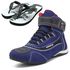 Kit chinelo e Tênis para motociclista com refletivo de cano alto de couro azul 310