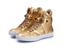 Tenis Sneaker Bawmi Cano Alto Feminino Dourado com Piramide