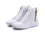 Tenis Sneaker Bawmi Cano Alto Feminino Branco com Ziper Dourado