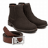 Kit Brahman Boots: Botina Chelsea Sola Tratorada Café + Cinto Dupla Face