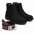 Kit Brahman Boots: Botina Chelsea Sola Tratorada Preta + Cinto Dupla Face